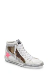 Golden Goose Slide Camo Suede And Leather Sneakers In White/ Green/ Silver/ Pink