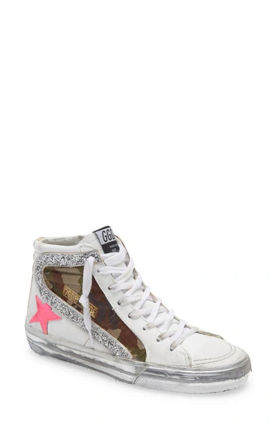 Golden Goose Slide Camo Suede And Leather Sneakers In White