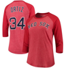 MAJESTIC MAJESTIC THREADS DAVID ORTIZ RED BOSTON RED SOX NAME & NUMBER TRI-BLEND THREE-QUARTER LENGTH RAGLAN 