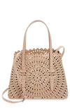 Alaïa Small Mina Perforated Leather Tote In Beige
