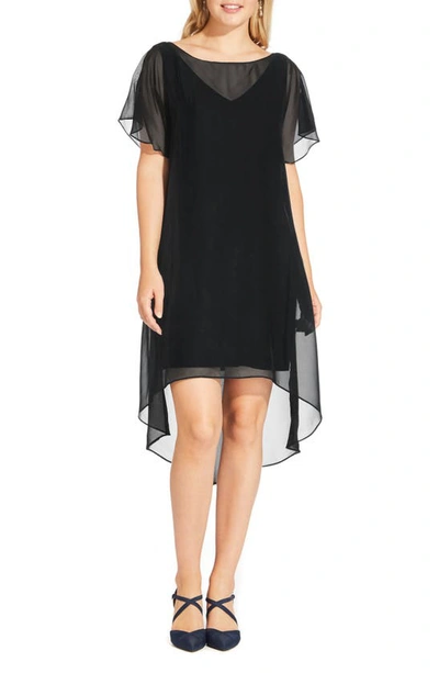 Adrianna Papell Chiffon Overlay High-low Cocktail Dress In Black