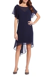 ADRIANNA PAPELL CHIFFON OVERLAY HIGH-LOW COCKTAIL DRESS