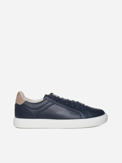 Brunello Cucinelli Navy Leather Airsole Sneakers In Blue