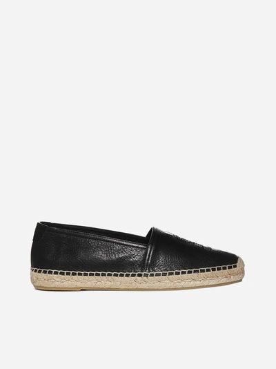 Saint Laurent Ysl Logo Leather Espadrilles In Black