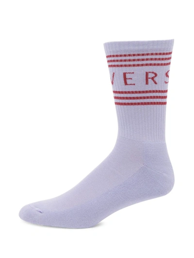 Versace Logo Crew Socks In Orchid Bordeaux