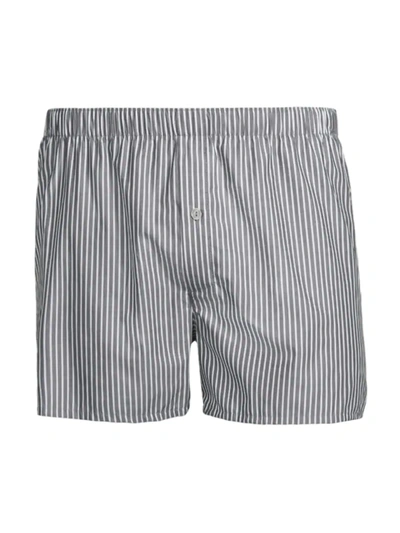 Hanro Men's Fancy Woven Cotton Boxers In Grey Check
