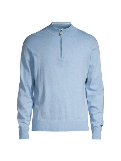 Peter Millar Crest Quarter-zip Sweater In Cottage Blue