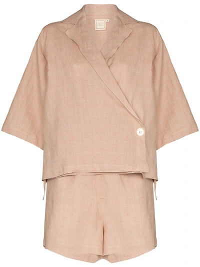 Deiji Studios The Asymmetric Linen Pyjama Set In Neutrals