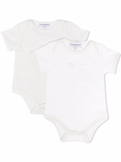 Emporio Armani Babies' Logo-print Cotton Set-of-two Bodies In Neutrals