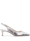 Stuart Weitzman Slingback In Silver Pailette Heel 50mm In Grey