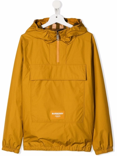 Burberry Kids' Logo Patch Hooded Jacket In Yellow