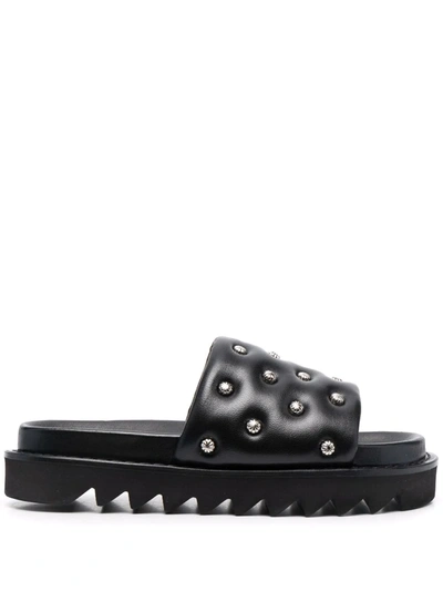 Toga Black Leather Slip-on Sandals