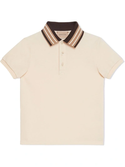 Gucci Kids Stretch Cotton Polo Shirt In Ivory