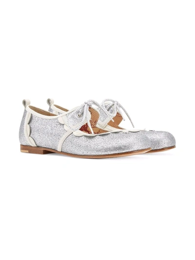Gucci Kids' Glitter Scalloped-trim Ballerina Shoes In Argento/dus.whit/pan