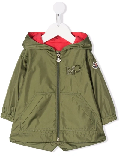 Moncler Babies' Hooded Zip-up Coat In Green