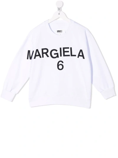 Mm6 Maison Margiela Kids' Logo印花卫衣 In Weiss