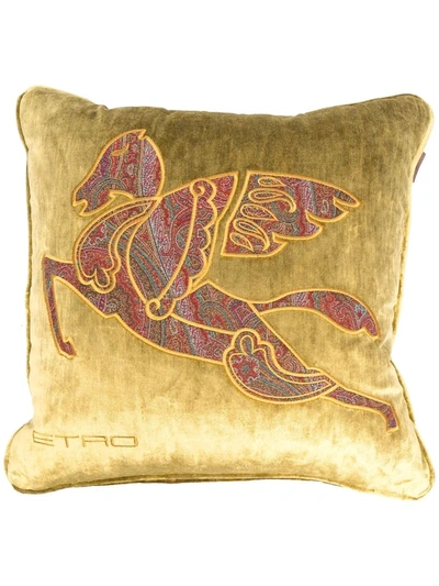 Etro Home Embroidered-logo Cushion In Green