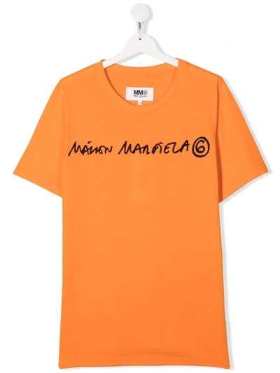 Mm6 Maison Margiela Teen Logo Print T-shirt In Orange