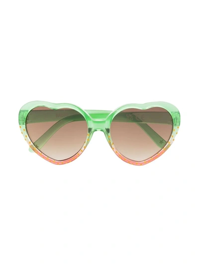 Molo Kids' Girl's Heart-shaped Sunglasses With Strawberry Effect In Green