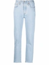 Levi's 501 Cropped Straight-leg High-rise Stretch-denim Jeans In Blue