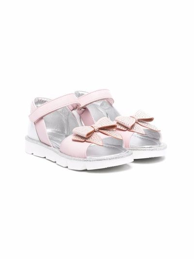 Monnalisa Kids' Girls Pink Leather Bow Sandals