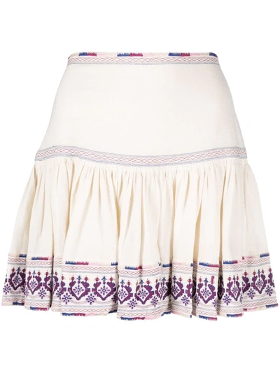 Isabel Marant Étoile Tyruss Ruffled Embroidered Cotton-jacquard Mini Skirt In White