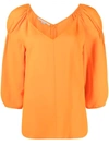 Stella Mccartney Puff-sleeve Scoop-neck Tunic Top In Orange