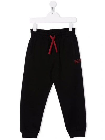 Dolce & Gabbana Kids' Logo-embroidered Cotton Track Trousers In Black