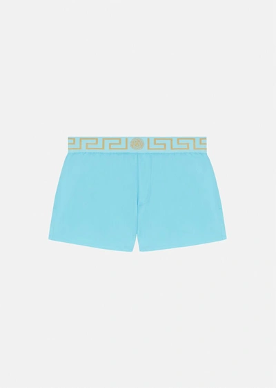 Versace Monogram Waistband Tech Swim Shorts In Splash,gold