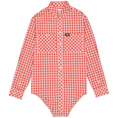 Burberry Gingham Cotton Cut-out Hem Oversized Shirt In Red Pattern