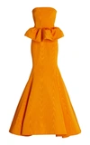 OSCAR DE LA RENTA WOMEN'S COTTON-BLEND MOIRE STRAPLESS GOWN