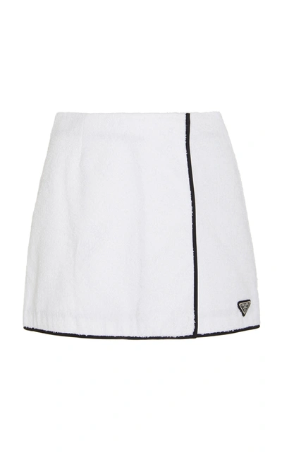 Prada Terrycloth A-line Mini Skirt In White