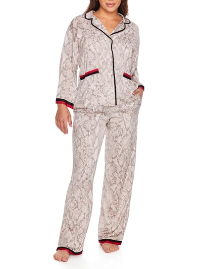 Dkny Sleepwear Notch Collar Woven Pyjama Set In Cream Snake