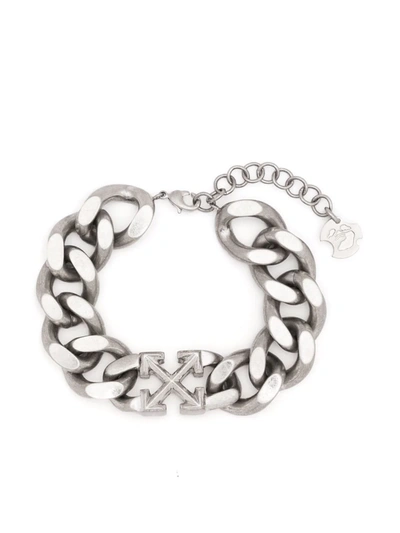 Off-white Arrows Curb Chain Bracelet In Silver