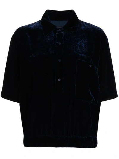 Rta Velvet-effect Oversize Polo Shirt In Blue