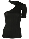 Rta Azalea Rib Cutout One-sleeve Top In Brown