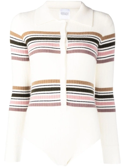Madeleine Thompson Cetus Striped Cashmere Polo Bodysuit In Ivory