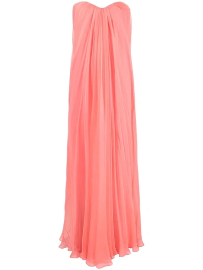 Alexander Mcqueen Strapless Draped Silk Dress In Pink