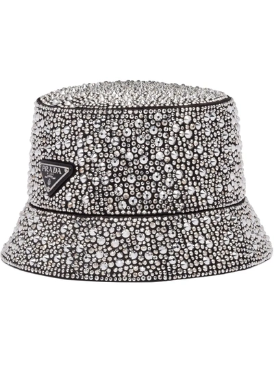 Prada Crystal-embellished Bucket Hat In Silver