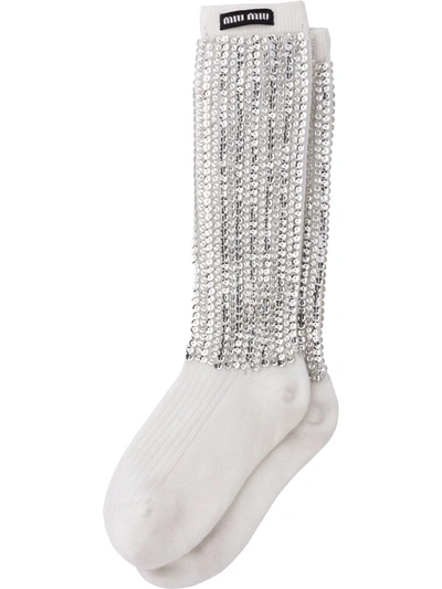 Miu Miu Sequin-embellished Calf-length Socks In White