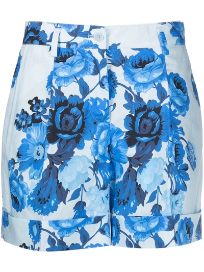 P.a.r.o.s.h Floral-print High-waisted Shorts In Blue