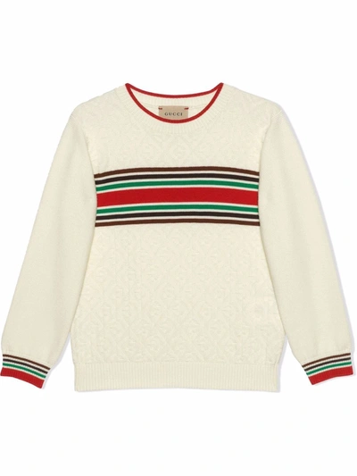 Gucci Kids' Web Stripe Knitted Jumper In White