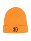 Mm6 Maison Margiela Kids Orange Logo Beanie In Orange