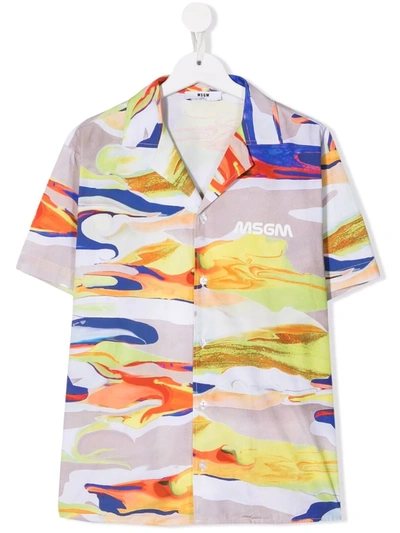 Msgm Teen Abstract-print Short-sleeve Shirt In Grey