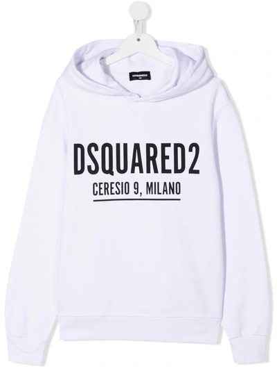 Dsquared2 Teen Logo-print Cotton Hoodie In White
