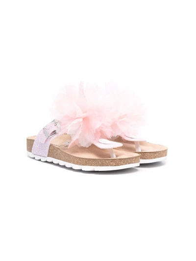 Monnalisa Teen Floral-appliqué Sandals In Pink