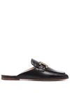 Tod's Glossy Black Slippers With Logo Plaque In Schwarz