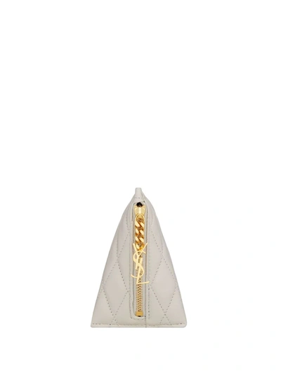 Saint Laurent Chevron-quilted Key-pouch In Neutrals