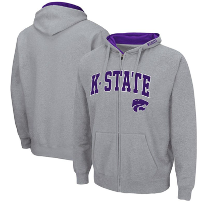 Colosseum Men's Heathered Gray Kansas State Wildcats Arch Logo 3.0 Full-zip Hoodie In Heather Gray