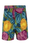 Marni Low Waist Cotton Bermuda Pants With Flower Allover Print In Multicolor